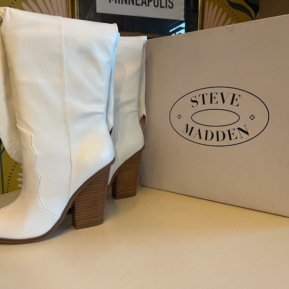 Steve Madden Women's Ranger Western Boot, White, Size 7